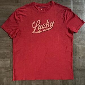 LUCKY BRAND JEANS Men’s XL Short Sleeve Graphic Tee Shirt Red Size X-Large